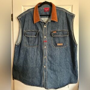 Karl Kani Vintage Denim Vest Shirt With Suede Collar Hip Hop Biker Men’s 3x